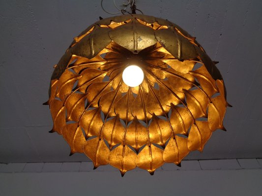 Large French Brass Lotus Ceiling Lamp, 1940s-RDW-909163