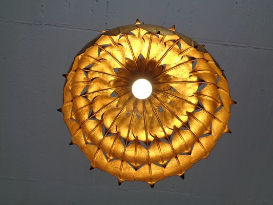 Large French Brass Lotus Ceiling Lamp, 1940s-RDW-909163