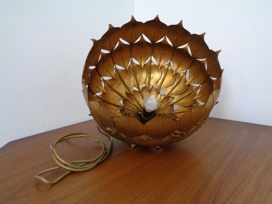 Large French Brass Lotus Ceiling Lamp, 1940s-RDW-909163