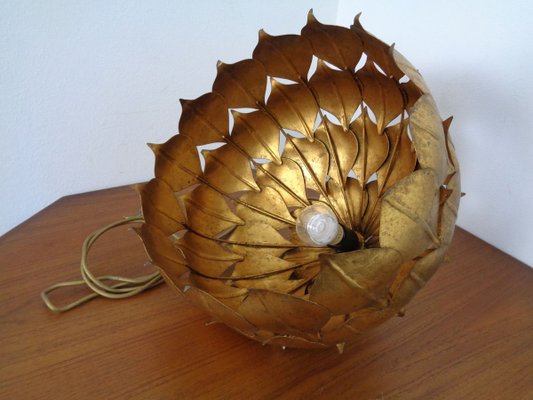 Large French Brass Lotus Ceiling Lamp, 1940s-RDW-909163