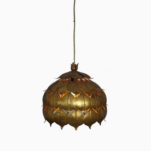 Large French Brass Lotus Ceiling Lamp, 1940s-RDW-909163