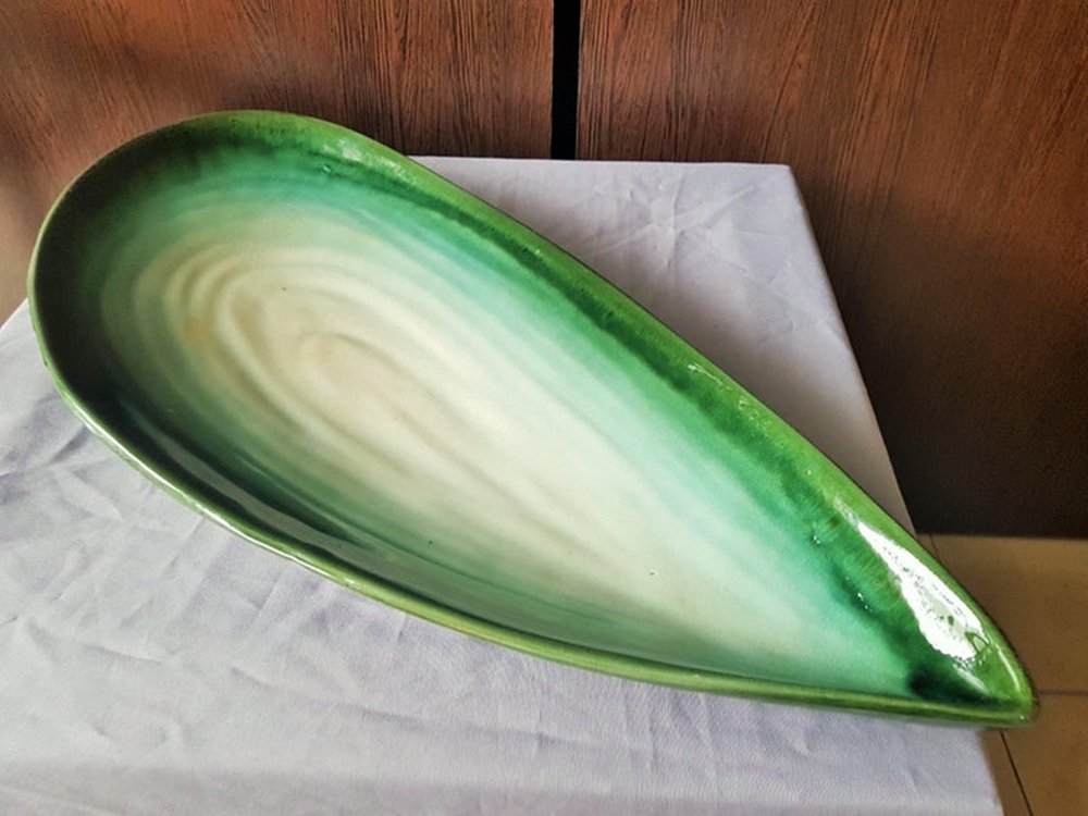 Large French Ceramic Shell in Mussel Shape from Pol Chambost, 1960s