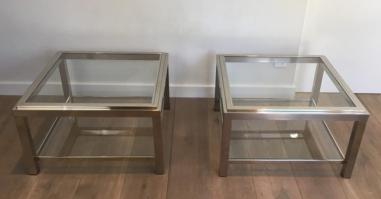 Large French Chrome Side Tables, 1970s, Set of 2-BA-697591