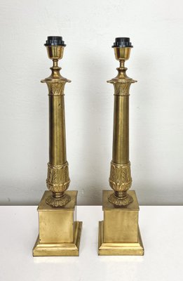 Large French Empire Style Brass Table Lamps, 1940s, Set of 2-WZZ-1786823