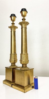 Large French Empire Style Brass Table Lamps, 1940s, Set of 2-WZZ-1786823