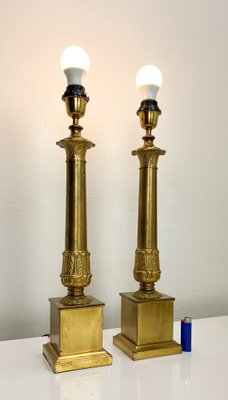 Large French Empire Style Brass Table Lamps, 1940s, Set of 2-WZZ-1786823