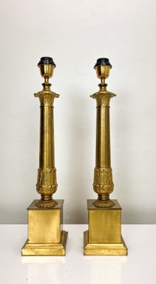 Large French Empire Style Brass Table Lamps, 1940s, Set of 2-WZZ-1786823