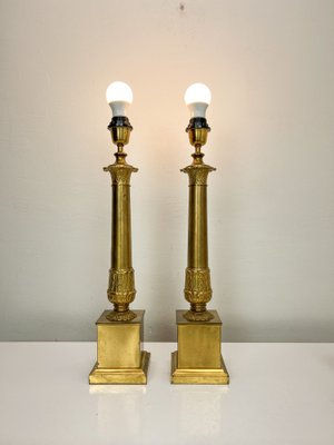 Large French Empire Style Brass Table Lamps, 1940s, Set of 2-WZZ-1786823