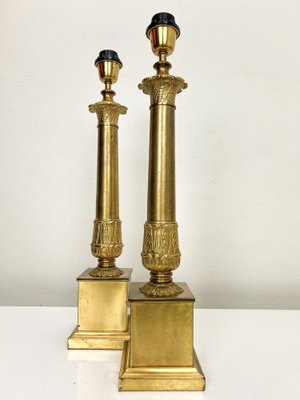 Large French Empire Style Brass Table Lamps, 1940s, Set of 2-WZZ-1786823