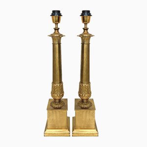 Large French Empire Style Brass Table Lamps, 1940s, Set of 2-WZZ-1786823