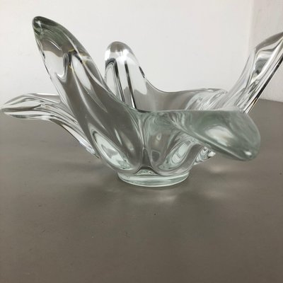 Large French Floral Crystal Glass Shell Bowl by Art Vannes, France, 1970s-QZ-1064962