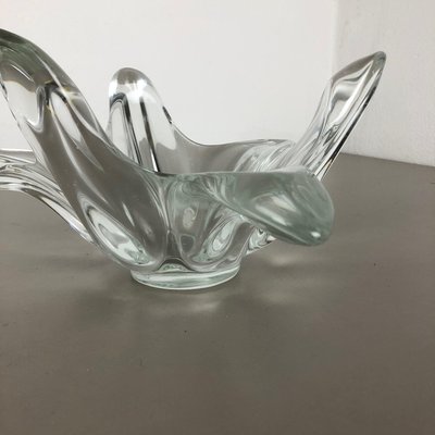 Large French Floral Crystal Glass Shell Bowl by Art Vannes, France, 1970s-QZ-1064962