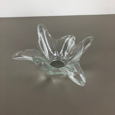 Large French Floral Crystal Glass Shell Bowl by Art Vannes, France, 1970s-QZ-1064962