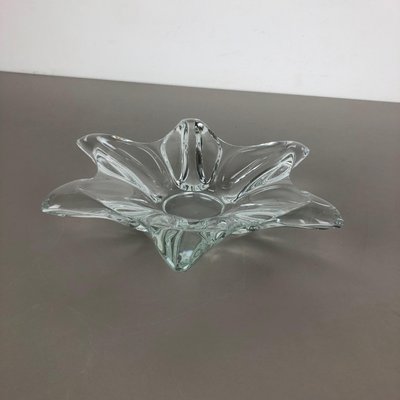 Large French Floral Crystal Glass Shell Bowl by Vannes Art, 1970s-QZ-1081440