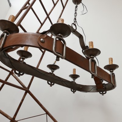 Large French Leather Adnet Style Chandelier-JRP-998130