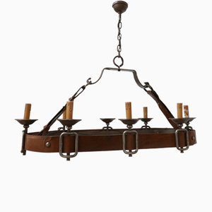 Large French Leather Adnet Style Chandelier-JRP-998130