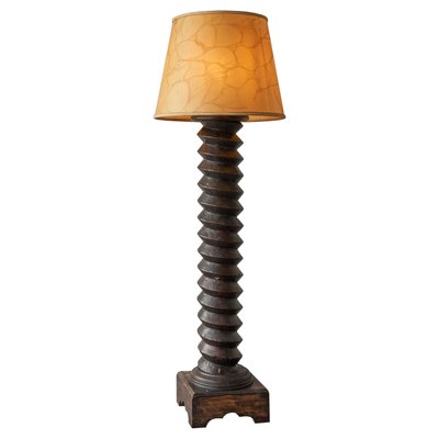 Large French Provincial Floor Lamp in Carved Wood and Parchment Shade, 1920s-FEW-2024199