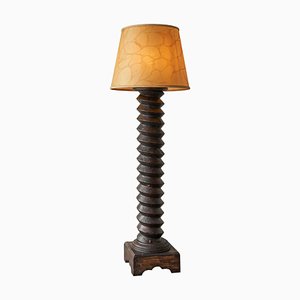 Large French Provincial Floor Lamp in Carved Wood and Parchment Shade, 1920s-FEW-2024199