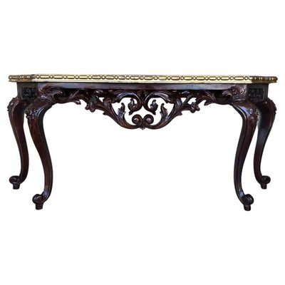 Large French Regency Carved Console Table in Walnut with Tilted Edges, 1920-PSK-1400995