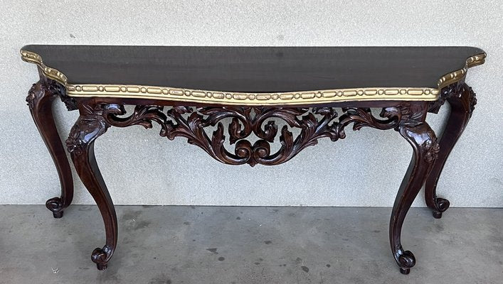 Large French Regency Carved Console Table in Walnut with Tilted Edges, 1920-PSK-1400995