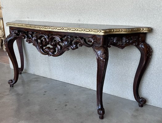 Large French Regency Carved Console Table in Walnut with Tilted Edges, 1920-PSK-1400995