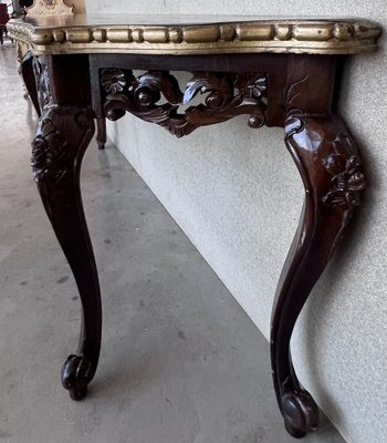 Large French Regency Carved Console Table in Walnut with Tilted Edges, 1920-PSK-1400995