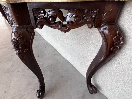 Large French Regency Carved Console Table in Walnut with Tilted Edges, 1920-PSK-1400995