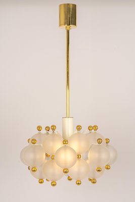 Large Frosted Glass and Brass Chandelier from Kinkeldey, Germany, 1970s-UGR-1151931