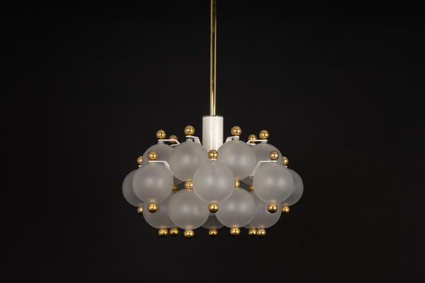 Large Frosted Glass and Brass Chandelier from Kinkeldey, Germany, 1970s-UGR-1151931