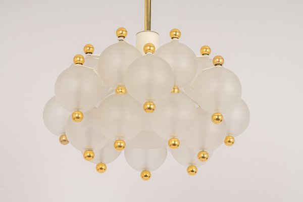 Large Frosted Glass and Brass Chandelier from Kinkeldey, Germany, 1970s-UGR-1151931