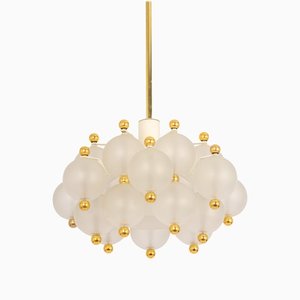 Large Frosted Glass and Brass Chandelier from Kinkeldey, Germany, 1970s-UGR-1151931