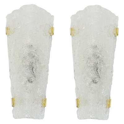 Large German Angular Ice Glass Sconces from Hillebrand, 1960s, Set of 2-UGR-1086166