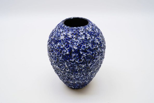 Large German Blue & White Fat Lava Vase from ES Keramik, 1950s-KQB-891335