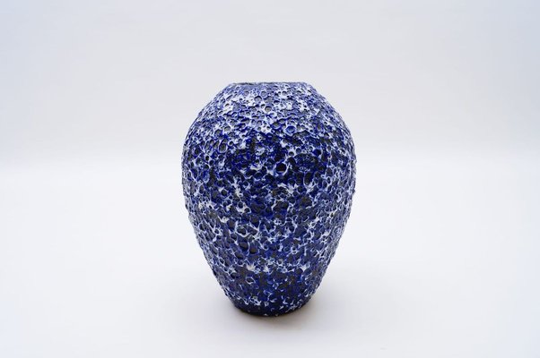 Large German Blue & White Fat Lava Vase from ES Keramik, 1950s-KQB-891335