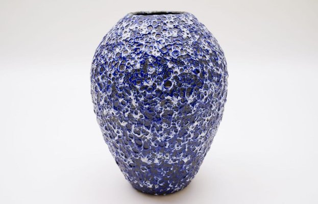 Large German Blue & White Fat Lava Vase from ES Keramik, 1950s-KQB-891335