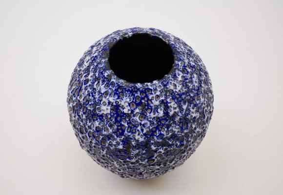 Large German Blue & White Fat Lava Vase from ES Keramik, 1950s-KQB-891335