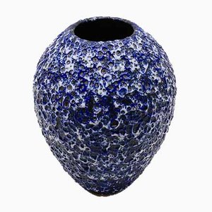 Large German Blue & White Fat Lava Vase from ES Keramik, 1950s-KQB-891335