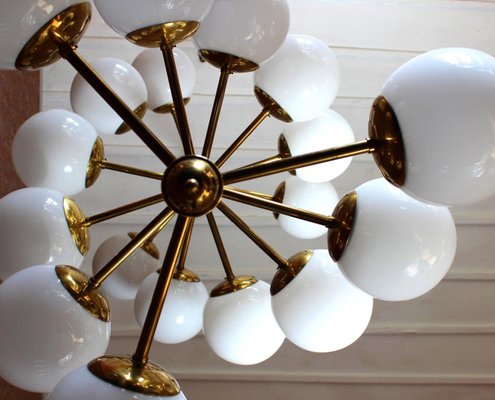 Large German Brass and Opaline Glass Chandelier, 1970s-VLZ-711840