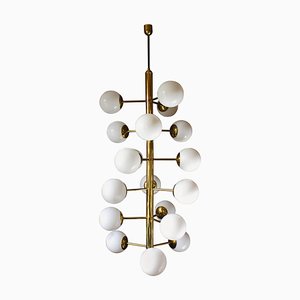 Large German Brass and Opaline Glass Chandelier, 1970s-VLZ-711840