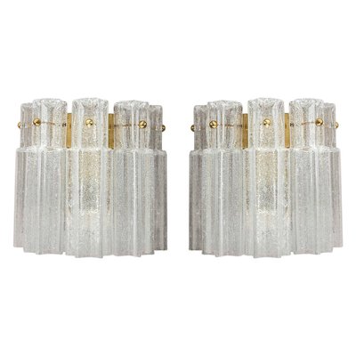 Large German Brass & Murano Ice Glass Sconces from Doria Leuchten, 1970s, Set of 2-KL-620307