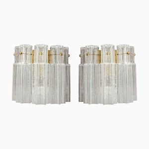 Large German Brass & Murano Ice Glass Sconces from Doria Leuchten, 1970s, Set of 2-KL-620307