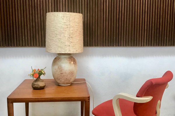 Large German Ceramic & Silk Table Lamp, 1960s-JP-968894