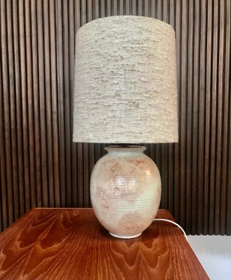 Large German Ceramic & Silk Table Lamp, 1960s-JP-968894