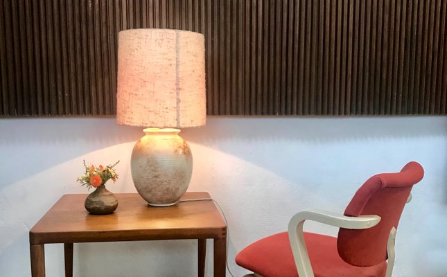 Large German Ceramic & Silk Table Lamp, 1960s-JP-968894