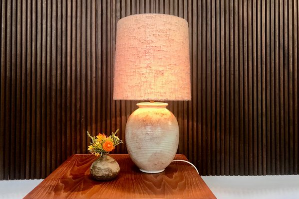 Large German Ceramic & Silk Table Lamp, 1960s-JP-968894