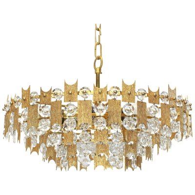 Large German Gilt Brass and Crystal Glass Chandelier by Palwa, 1960s-UGR-1086175