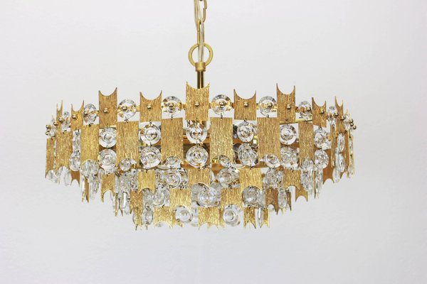 Large German Gilt Brass and Crystal Glass Chandelier by Palwa, 1960s-UGR-1086175