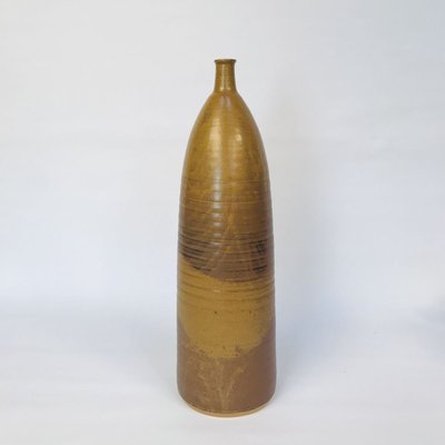 Large German Glazed Ceramic Vase with Grooved Surface, 1950s-JP-801871