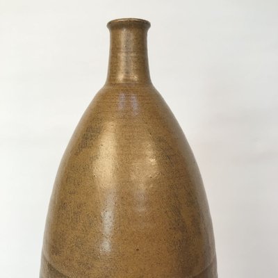 Large German Glazed Ceramic Vase with Grooved Surface, 1950s-JP-801871