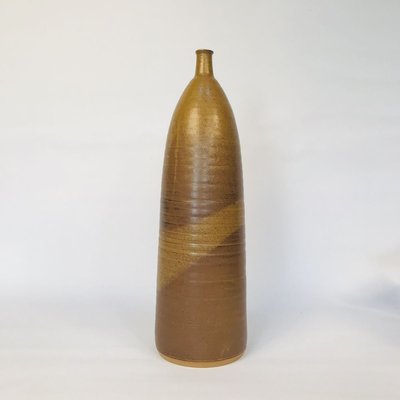 Large German Glazed Ceramic Vase with Grooved Surface, 1950s-JP-801871